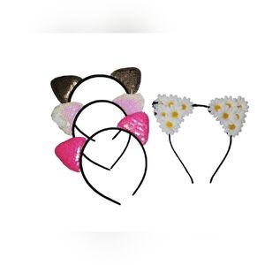 4 pairs of cat ears - 3 sequins Pink, pearl white and Copper- LED Sunflower ears